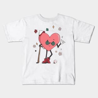 Baseball Heart Shirt, Retro Baseball Valentines Day Kids T-Shirt